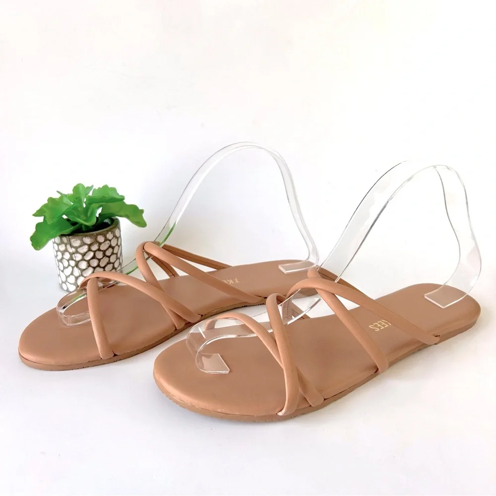TKEES Sloane Strappy Flat Slide Sandals Pout Tan Neutral Size 8 /39